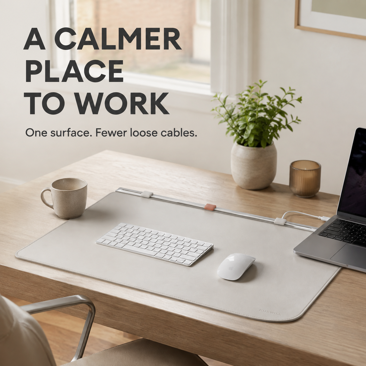 Desk Mat with Magnetic Cable Rail