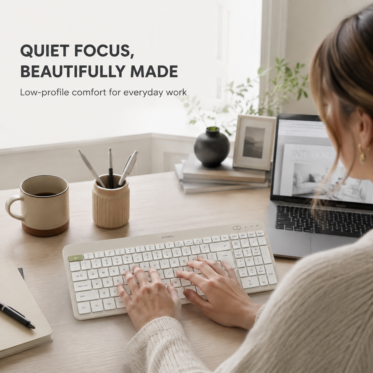 KUSWILL QuietFlow K1 Quiet Multi-Device Wireless Keyboard