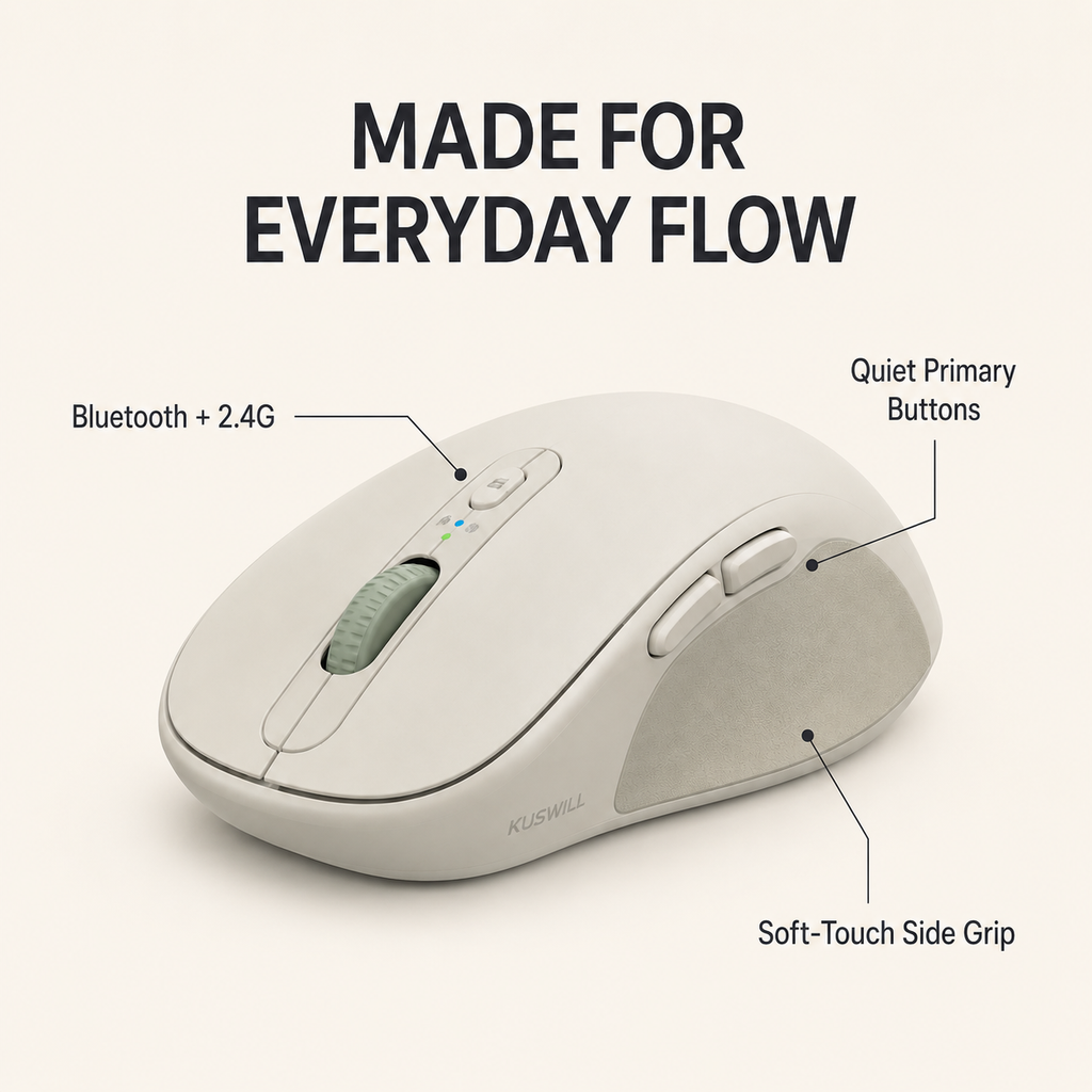KUSWILL QuietFlow M1 Silent Dual-Mode Wireless Mouse