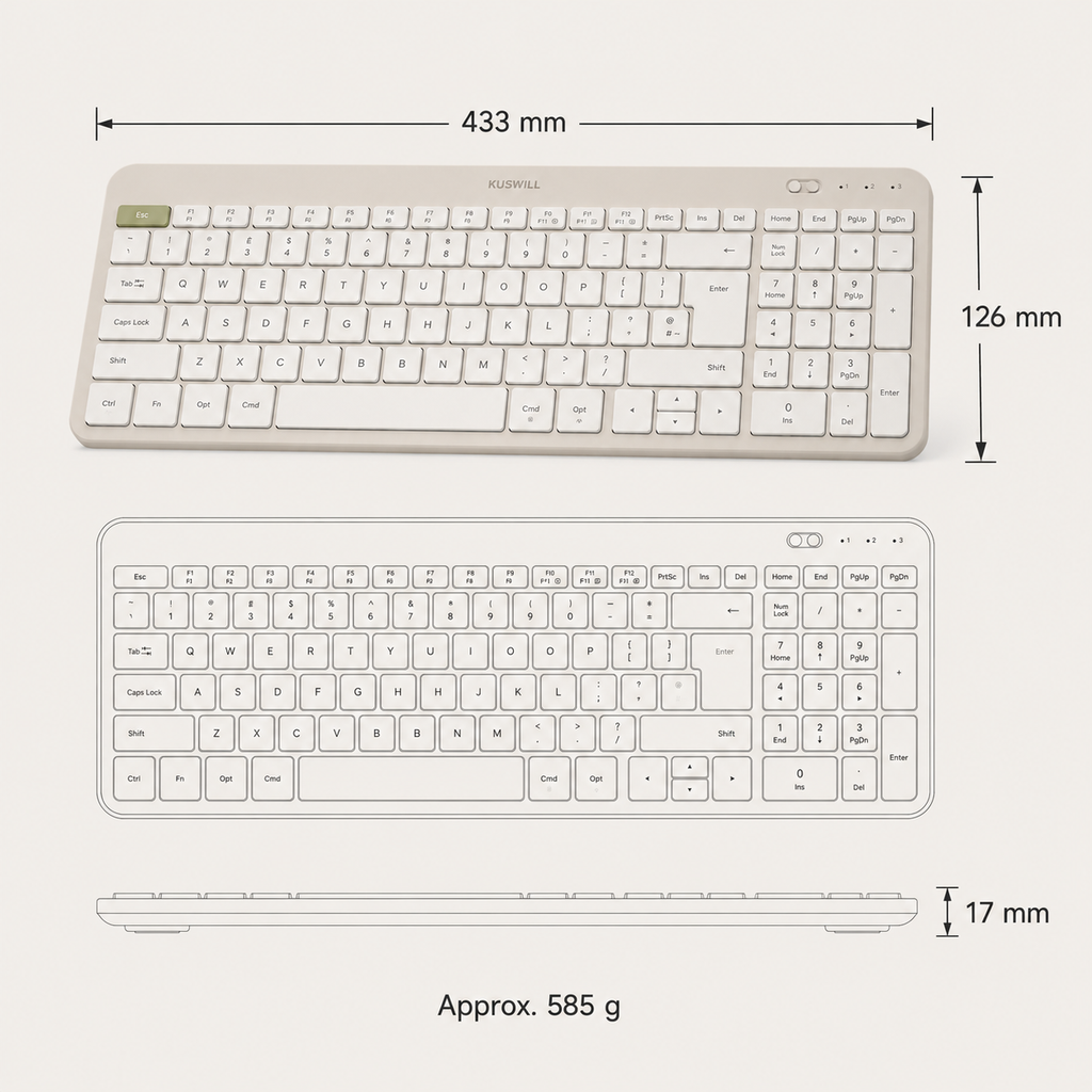 KUSWILL QuietFlow K1 Quiet Multi-Device Wireless Keyboard