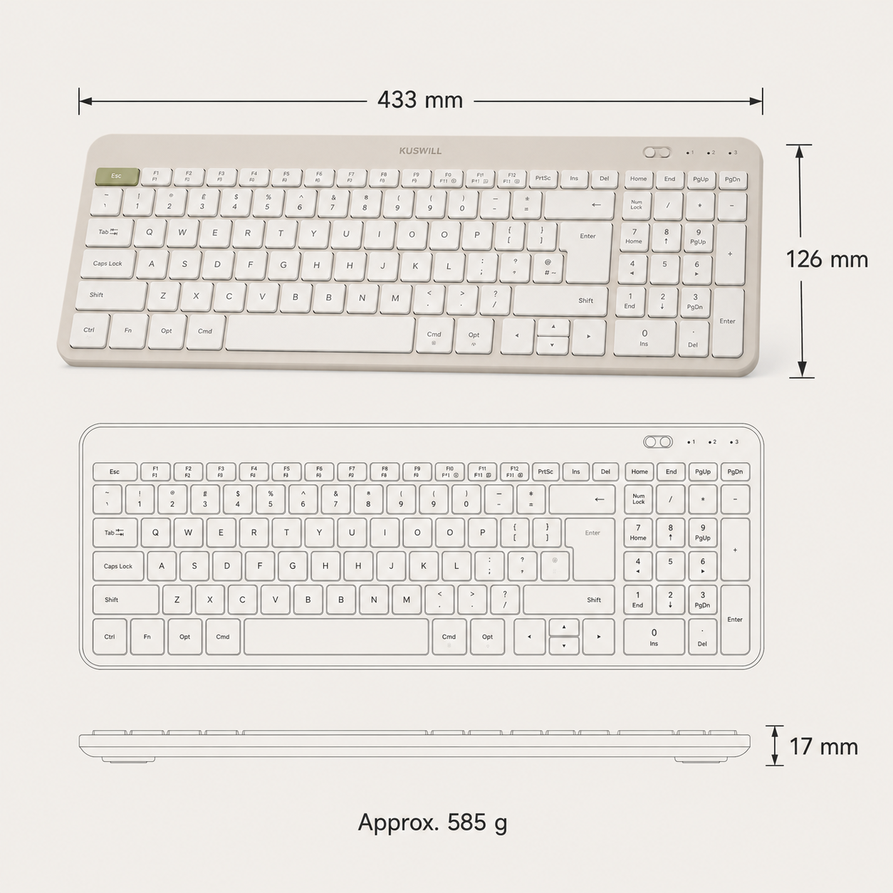 KUSWILL QuietFlow K1 Quiet Multi-Device Wireless Keyboard