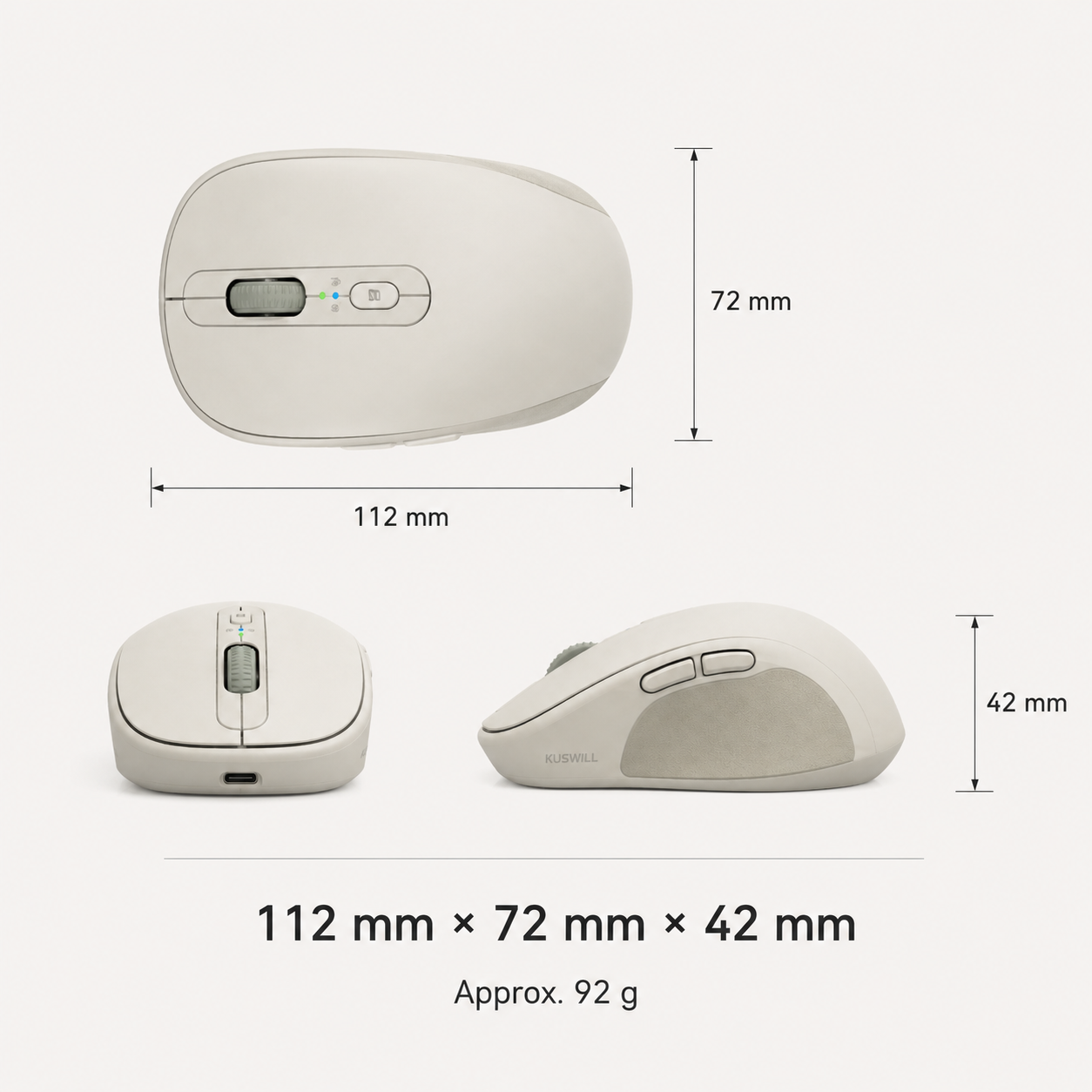 KUSWILL QuietFlow M1 Silent Dual-Mode Wireless Mouse