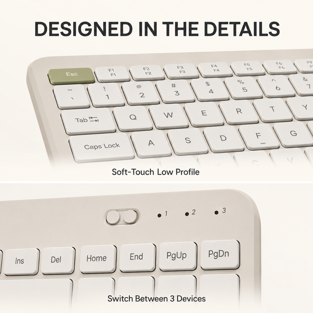 KUSWILL QuietFlow K1 Quiet Multi-Device Wireless Keyboard